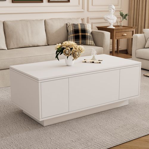Table Basse Double Plateau Relevable Rangement Caché Panneaux De Particules Blanc