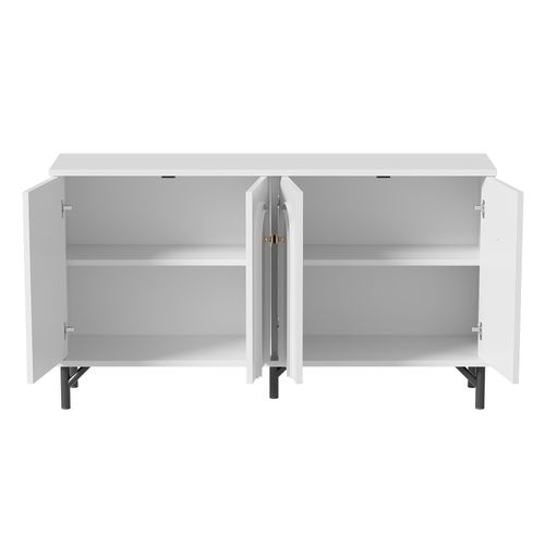 Buffet 140x34x78 Cm Avec 4 Portes, Façade 3d Arquée, Étagères Réglables, Blanc