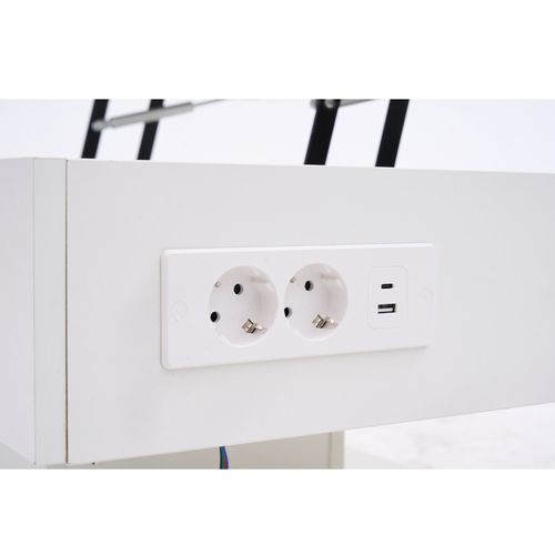 Table Basse LED 100x50x42/56cm, Plateau Réglable En Hauteur, Espace De Rangement Dissimulé, Blanc