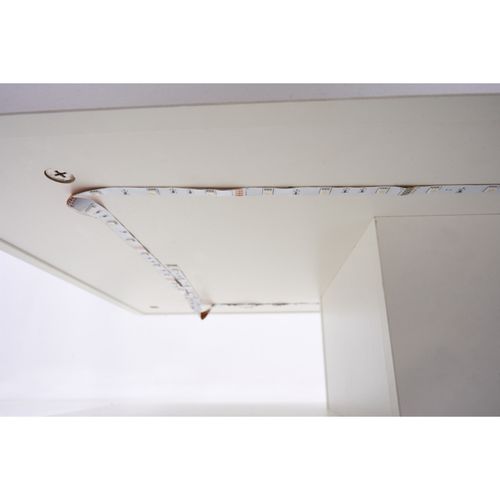 Table Basse LED 100x50x42/56cm, Plateau Réglable En Hauteur, Espace De Rangement Dissimulé, Blanc