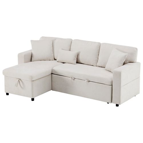 Canapé D'angle 4 Places 214x131x87 Cm, Canapé Gigogne Avec Rangement Et Étagères, Tissu, Blanc