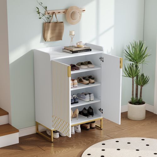 Buffet 75x37x105 Cm Avec 2 Portes, Espace De Rangement, En Mdf, Couleur Blanche