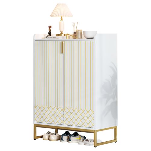 Buffet 75x37x105 Cm Avec 2 Portes, Espace De Rangement, En Mdf, Couleur Blanche