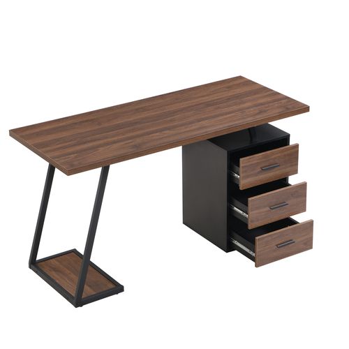 Bureau De Travail 138,5x58x75 Cm Avec 3 Tiroirs, Espace De Rangement, Mdf, Brun Foncé