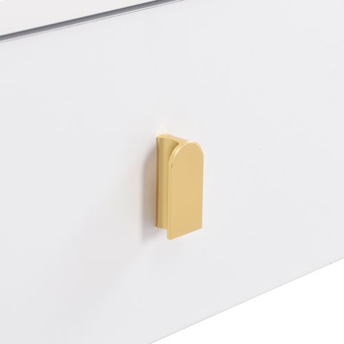 Table Basse 108x50x40 Cm Avec 2 Tiroirs, Mdf, Blanc Et Finitions Dorées