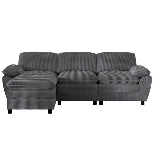 Canapé Modulaire 258x86,1x87,8 Cm 3 Places Avec Ottoman Amovible, En Velours Côtelé, Gris Foncé