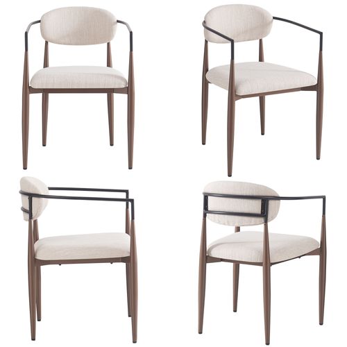 Lot De 4 Fauteuils De Salle à Manger En Tissu Lin Beige - Pieds Métal Et Réglables