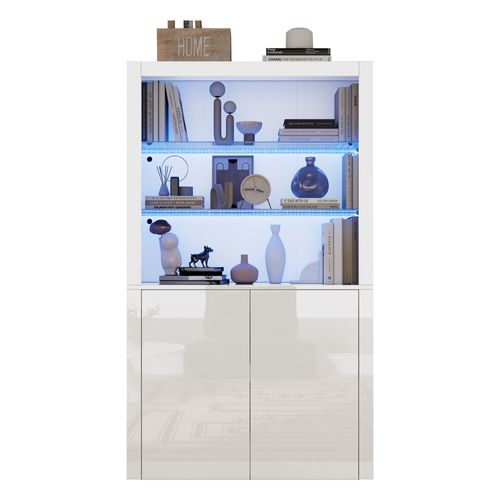 Vitrine 100x35x170 Cm Avec 2 Étagères En Verre, Éclairage LED, 2 Portes, Blanc