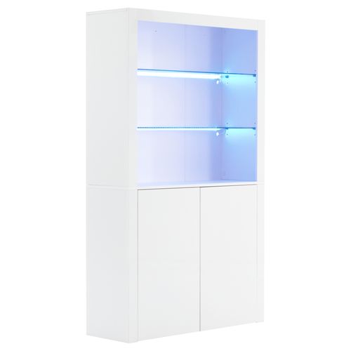 Vitrine 100x35x170 Cm Avec 2 Étagères En Verre, Éclairage LED, 2 Portes, Blanc
