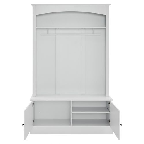 Vestiaire 120x40x190 Cm, Armoire D'entrée Avec 1 Tringle, Banc, Étagères, Rangement, En Mdf, Blanc