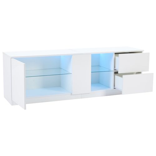 Meuble TV 160cm LED 16 Couleurs 2 Tiroirs Façade Blanc Brillant Mdf