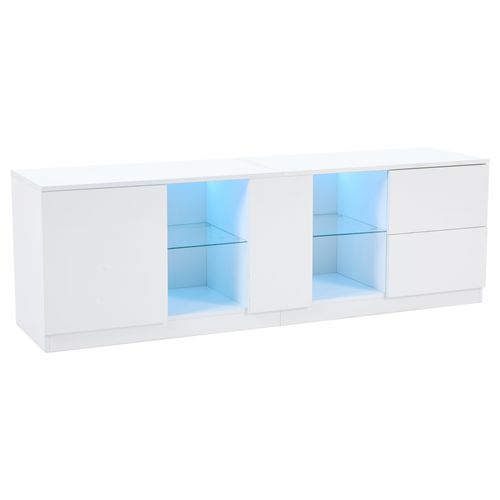 Meuble TV 160cm LED 16 Couleurs 2 Tiroirs Façade Blanc Brillant Mdf