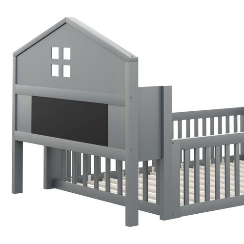 Lit Enfant 90 X 200 Cm, Lit Simple Avec Compartiments De Rangement Et Étagères, Bois, Gris