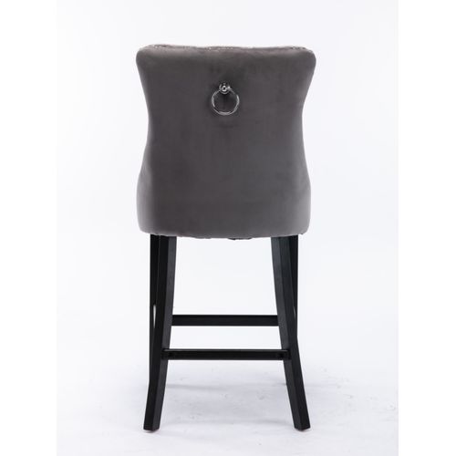 Lot De 2 Tabourets De Bar 60x50x104 Cm Dossier Haut, Velours Gris, Pieds En Bois