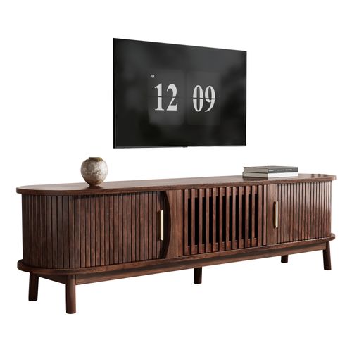Meuble TV 165 Cm Portes Coulissantes Et Rabattable Mdf Marron Rétro
