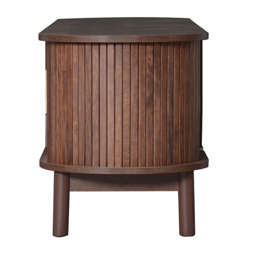 Meuble TV 165 Cm Portes Coulissantes Et Rabattable Mdf Marron Rétro