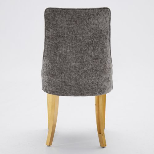 Lot De 2 Chaises De Salle à Manger En Chenille 50 X 64 X 95,5 Cm, Pieds En Acier Doré, Gris