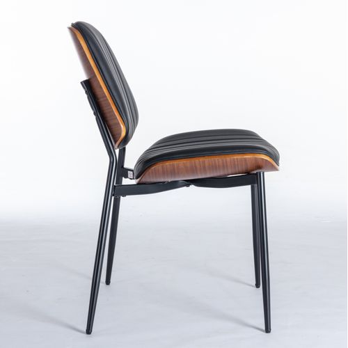 Lot De 2 Chaises De Salle à Manger 56x57x83 Cm, Dossier Courbé Et Pieds Métal, Pu, Noir
