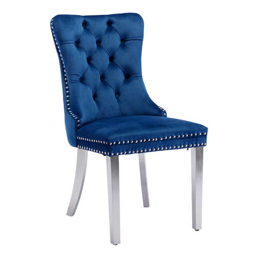 Lot De 2 Chaises De Salle à Manger 62x50x95 Cm Avec Dossier, Rivets Décoratifs, Velours, Bleu