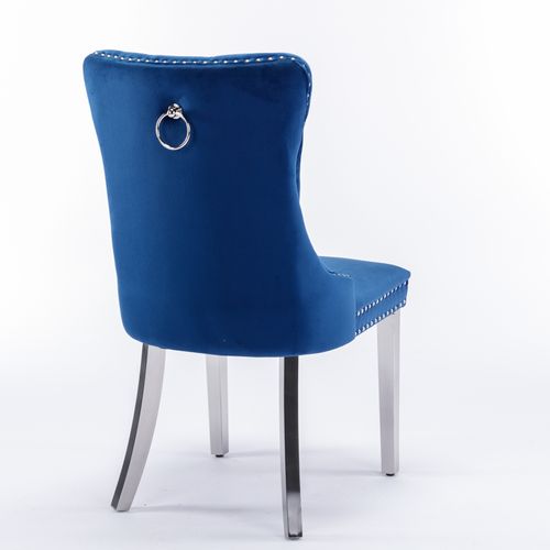 Lot De 2 Chaises De Salle à Manger 62x50x95 Cm Avec Dossier, Rivets Décoratifs, Velours, Bleu