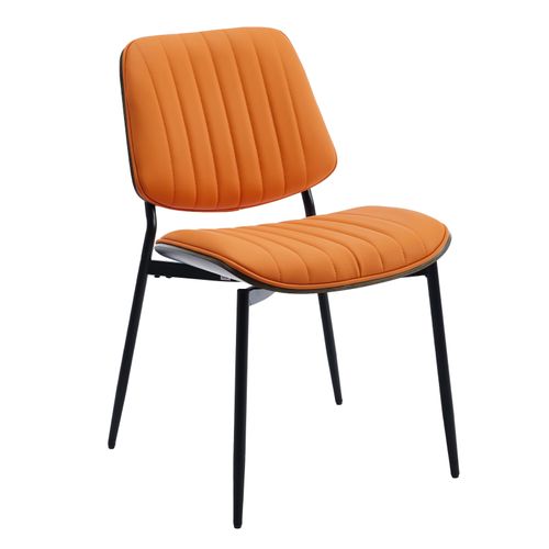 Lot De 2 Chaises De Salle à Manger 56x57x83 Cm, Dossier Courbé Et Pieds Métal, Pu, Orange