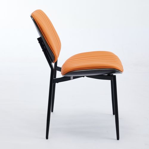 Lot De 2 Chaises De Salle à Manger 56x57x83 Cm, Dossier Courbé Et Pieds Métal, Pu, Orange