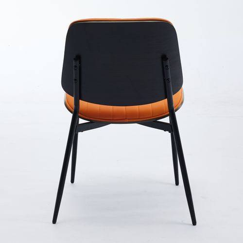 Lot De 2 Chaises De Salle à Manger 56x57x83 Cm, Dossier Courbé Et Pieds Métal, Pu, Orange