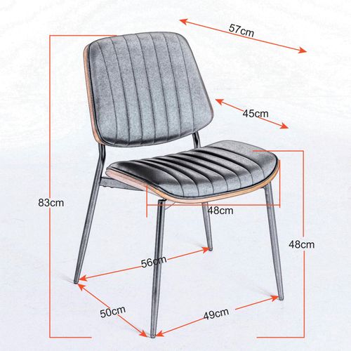 Lot De 2 Chaises De Salle à Manger 56x57x83 Cm, Dossier Courbé Et Pieds Métal, Pu, Gris