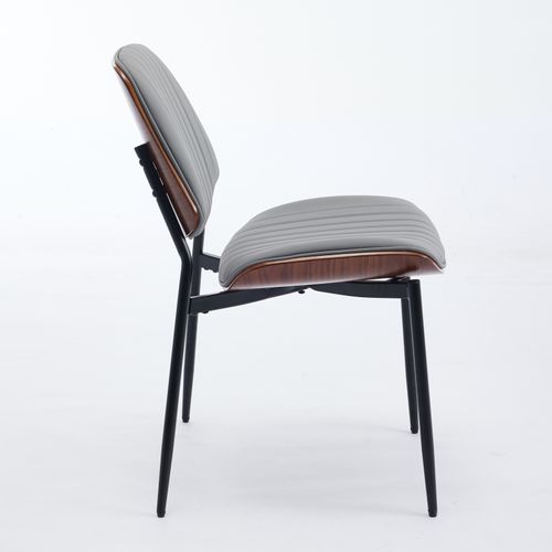 Lot De 2 Chaises De Salle à Manger 56x57x83 Cm, Dossier Courbé Et Pieds Métal, Pu, Gris