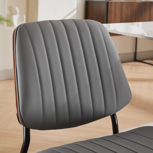 Lot De 2 Chaises De Salle à Manger 56x57x83 Cm, Dossier Courbé Et Pieds Métal, Pu, Gris