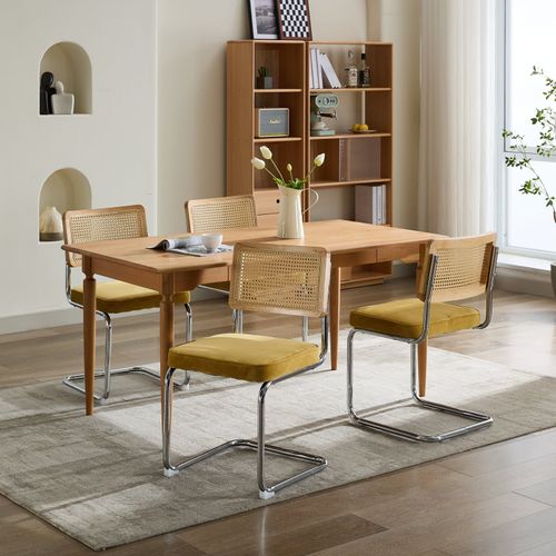 Lot De 2 Chaises De Salle à Manger Cantilever 59x45x81 Cm, Dossier Cannage, Velours, Jaune