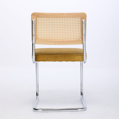 Lot De 2 Chaises De Salle à Manger Cantilever 59x45x81 Cm, Dossier Cannage, Velours, Jaune