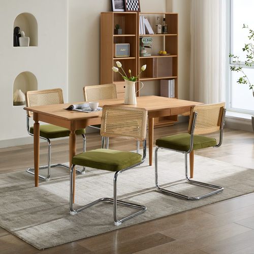 Lot De 2 Chaises De Salle à Manger Cantilever 59x45x81 Cm, Dossier Cannage, Velours, Vert