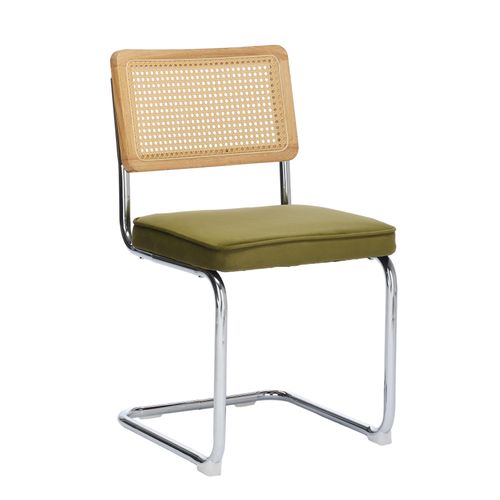 Lot De 2 Chaises De Salle à Manger Cantilever 59x45x81 Cm, Dossier Cannage, Velours, Vert