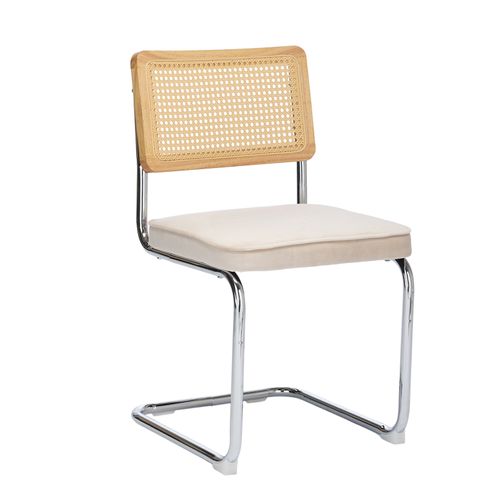 Lot De 2 Chaises De Salle à Manger Cantilever 59x45x81 Cm, Dossier Cannage, Velours, Beige