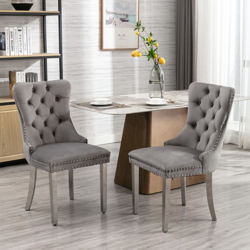 Lot De 2 Chaises De Salle à Manger 62x50x95 Cm Avec Dossier, Rivets Décoratifs, En Velours, Gris