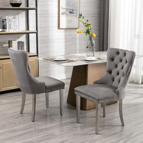 Lot De 2 Chaises De Salle à Manger 62x50x95 Cm Avec Dossier, Rivets Décoratifs, En Velours, Gris