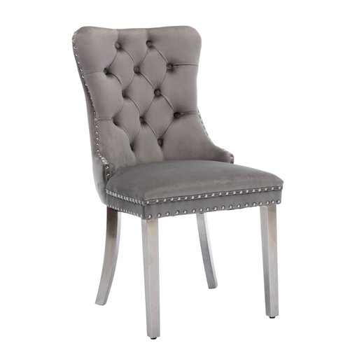 Lot De 2 Chaises De Salle à Manger 62x50x95 Cm Avec Dossier, Rivets Décoratifs, En Velours, Gris