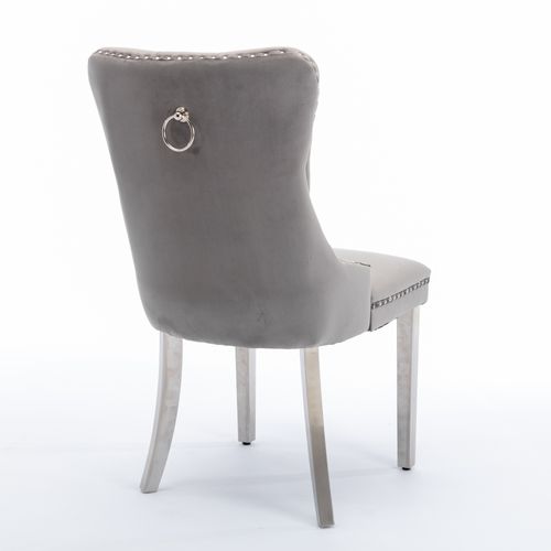 Lot De 2 Chaises De Salle à Manger 62x50x95 Cm Avec Dossier, Rivets Décoratifs, En Velours, Gris