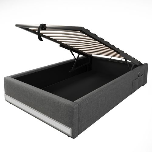 Lit Coffre Lit Enfant 90 X 200 Cm, Lit Simple Avec LED, USB Et Type-c, Lin, Gris