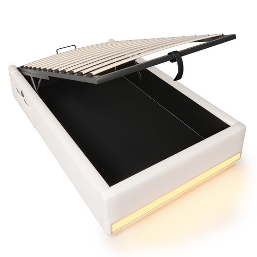 Lit Coffre Lit Enfant 90 X 200 Cm, Lit Simple Avec LED, USB Et Type-c, Lin, Beige