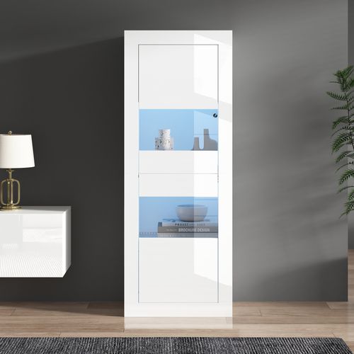 Vitrine 61x42x162 Cm Avec 2 Portes, Étagères En Verre, LED, Blanche