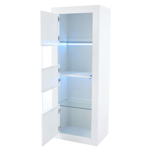 Vitrine 61x42x162 Cm Avec 2 Portes, Étagères En Verre, LED, Blanche