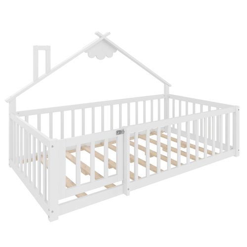 Lit Cabane Enfant 90 X 190 Cm Avec Barrières De Sécurité Verrouillables, En Pin, Blanc