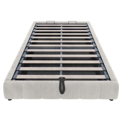 Lit Coffre Adulte 140x200 Cm Avec Rangement Et LED, Sans Tête De Lit, Flanelle, Beige