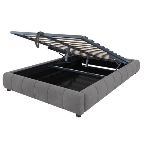 Lit Coffre Adulte 140x200 Cm Avec Rangement Et LED, Sans Tête De Lit, Flanelle, Gris