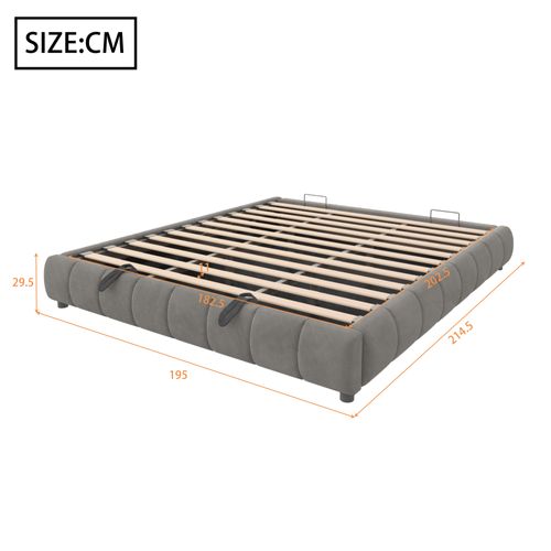 Lit Coffre Adulte 180x200 Cm Avec Rangement Et LED, Sans Tête De Lit, Flanelle, Gris