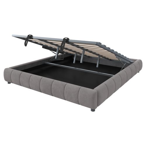 Lit Coffre Adulte 180x200 Cm Avec Rangement Et LED, Sans Tête De Lit, Flanelle, Gris