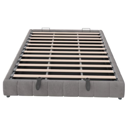 Lit Coffre Adulte 180x200 Cm Avec Rangement Et LED, Sans Tête De Lit, Flanelle, Gris