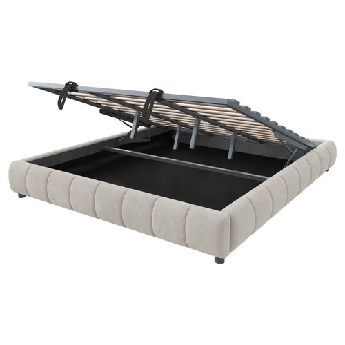 Lit Coffre Adulte 180x200 Cm Avec Rangement Et LED, Sans Tête De Lit, Flanelle, Beige